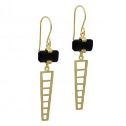 Brass Gold, Silver Plated Black Onyx Gemstone Dangle Earrings- A1E-5199