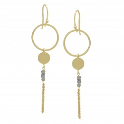 Brass Gold Plated Labradorite, Pearl Gemstone Dangle Earrings- A1E-5204