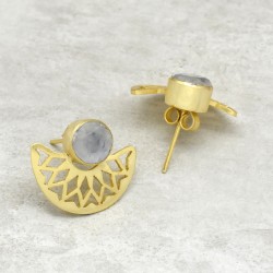 925 Sterling Silver Gold Plated Rainbow Gemstone Stud Earrings- A1E-5205
