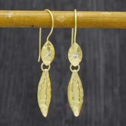Brass Gold Plated White CZ Gemstone Dangle Earrings- A1E-5234