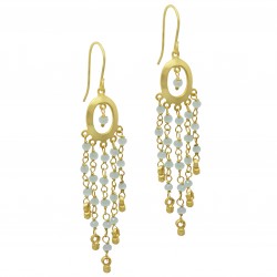 Brass Gold Plated Aqua Chalcedony Gemstone Dangle Earrings- A1E-5245