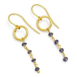 925 Sterling Silver Gold Plated Iolite Gemstone Dangle Earrings- A1E-5266
