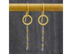 925 Sterling Silver Gold Plated Iolite Gemstone Dangle Earrings- A1E-5266