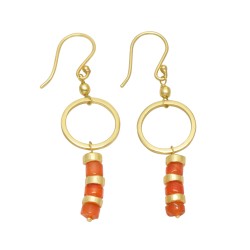 Brass Gold Plated Carnelian, Amazonite Gemstone Dangle Earrings- A1E-5274