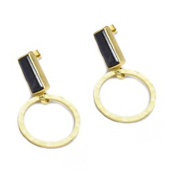 Brass Gold Plated Labradorite Gemstone Stud Earrings- A1E-5276