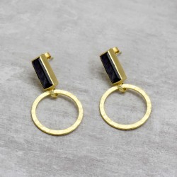 Brass Gold Plated Labradorite Gemstone Stud Earrings- A1E-5276