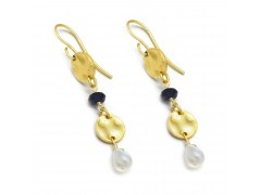 925 Sterling Silver Gold Plated Iolite, Rainbow Gemstone Dangle Earrings- A1E-5283