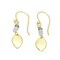 925 Sterling Silver Gold Plated Labradorite, Aqua Chalcedony, Rainbow Gemstone Dangle Earrings- A1E-5297