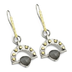 925 Sterling Silver Gold, Oxidized Plated Labradorite Gemstone Dangle Earrings- A1E-5396