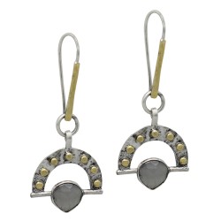 925 Sterling Silver Gold, Oxidized Plated Monalisa Gemstone Dangle Earrings- A1E-5396