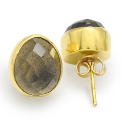 Brass Gold Plated Smoky Gemstone Stud Earrings- A1E-5418