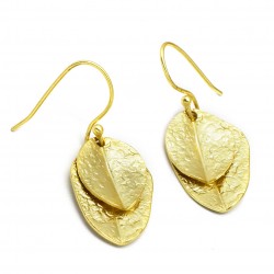 Brass Gold Plated Hammered Metal Leaf Dangle Earrings- A1E-5473