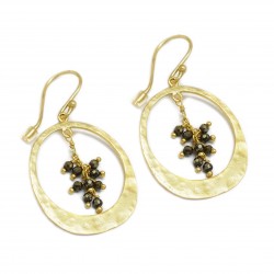 Brass Gold Plated Pyrite Gemstone Dangle Earrings- A1E-5474