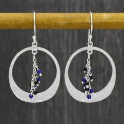 925 Sterling Silver Silver Plated Black Onyx, Lapis Lazuli Gemstone Dangle Earrings- A1E-5474