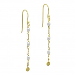 925 Sterling Silver Gold Plated Pearl Gemstone Dangle Earrings- A1E-5475
