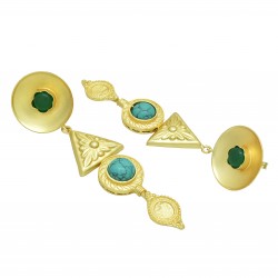 Brass Gold Plated Green Onyx, Turquoise Gemstone Stud Earrings- A1E-5528