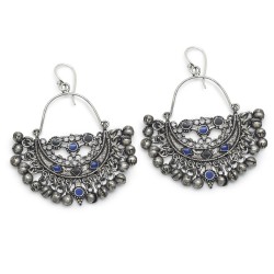 Brass Oxidized Plated Blue, Black Enamel Dangle Earrings- A1E-5530