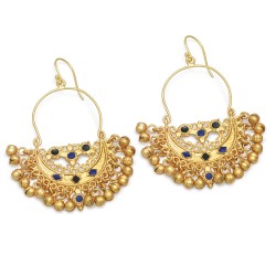 Brass Gold Plated Blue, Black Enamel Dangle Earrings- A1E-5530