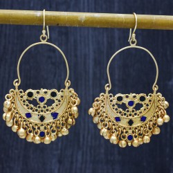 Brass Gold Plated Blue, Black Enamel Dangle Earrings- A1E-5530