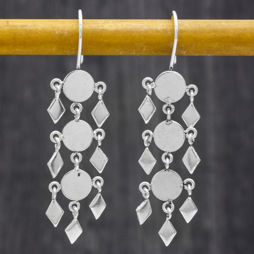Brass Silver Oxidized Plated Metal Dangle Earrings- A1E-5533
