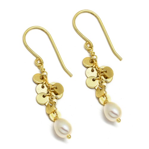 925 Sterling Silver Gold Plated Pearl Gemstone Dangle Earrings- A1E-5580