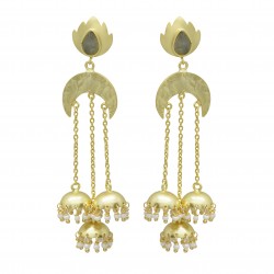 Brass Gold Plated Labradorite, Pearl Gemstone Dangle Earrings- A1E-5612