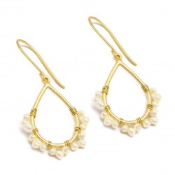 925 Sterling Silver Gold Plated Pearl Gemstone Dangle Earrings- A1E-5620