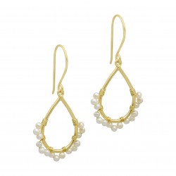 Brass Gold Plated Pearl Gemstone Dangle Earrings- A1E-5620