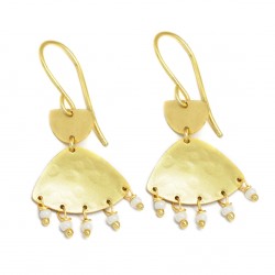 925 Sterling Silver Gold Plated Pearl Gemstone Dangle Earrings- A1E-5622