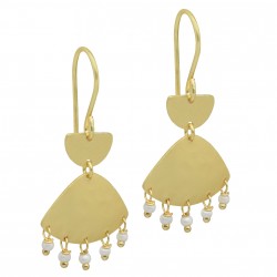 925 Sterling Silver Gold Plated Pearl Gemstone Dangle Earrings- A1E-5622