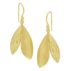 Brass Gold Plated Hammered Metal Leaf Dangle Earrings- A1E-5623