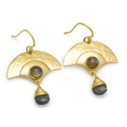 Brass Gold Plated Labradorite Gemstone Dangle Earrings- A1E-5640
