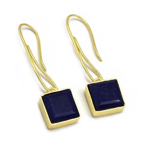 Brass Gold Plated Lapis Lazuli Gemstone Dangle Earrings- A1E-5653