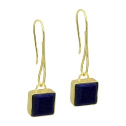 Brass Gold Plated Lapis Lazuli Gemstone Dangle Earrings- A1E-5653