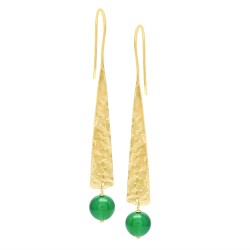Brass Gold Plated Rainbow, Aqua Chalcedony, Green Onyx Gemstone Dangle Earrings- A1E-5656