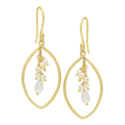 925 Sterling Silver Gold Plated Pearl Gemstone Dangle Earrings- A1E-5658