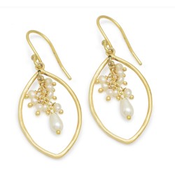 925 Sterling Silver Gold Plated Pearl Gemstone Dangle Earrings- A1E-5658
