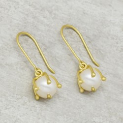 925 Sterling Silver Gold Plated Pearl Gemstone Dangle Earrings- A1E-5659