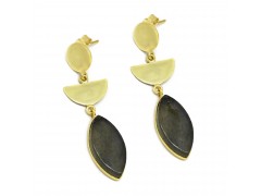 925 Sterling Silver Gold Plated Labradorite Gemstone Stud Earrings- A1E-5660