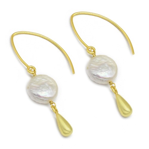 925 Sterling Silver Gold Plated Pearl Gemstone Dangle Earrings- A1E-5681