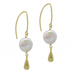 925 Sterling Silver Gold Plated Pearl Gemstone Dangle Earrings- A1E-5681