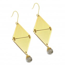 Brass Gold Plated Black Rutile Gemstone Dangle Earrings- A1E-5760