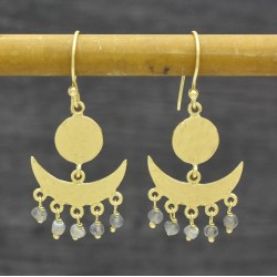 925 Sterling Silver Gold Plated Labradorite Gemstone Dangle Earrings- A1E-5790