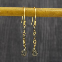 925 Sterling Silver Gold Plated Pyrite Gemstone Dangle Earrings- A1E-581