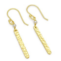 Brass Gold Plated Pearl Gemstone Dangle Earrings- A1E-582