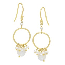 925 Sterling Silver Gold Plated Pearl Gemstone Dangle Earrings- A1E-5852