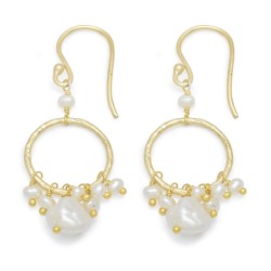 925 Sterling Silver Gold Plated Pearl Gemstone Dangle Earrings- A1E-5852