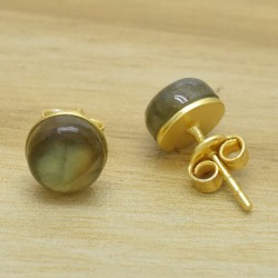 925 Sterling Silver Gold Plated Labradorite Gemstone Stud Earrings- A1E-586