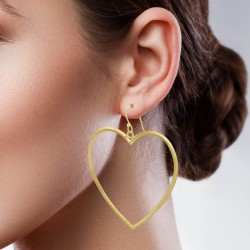 Brass Gold Plated Heart Shape Metal Dangle Earrings- A1E-5884