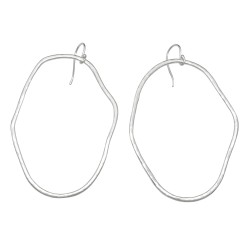 Brass Silver Plated Oval Metal Dangle Earrings- A1E-5885